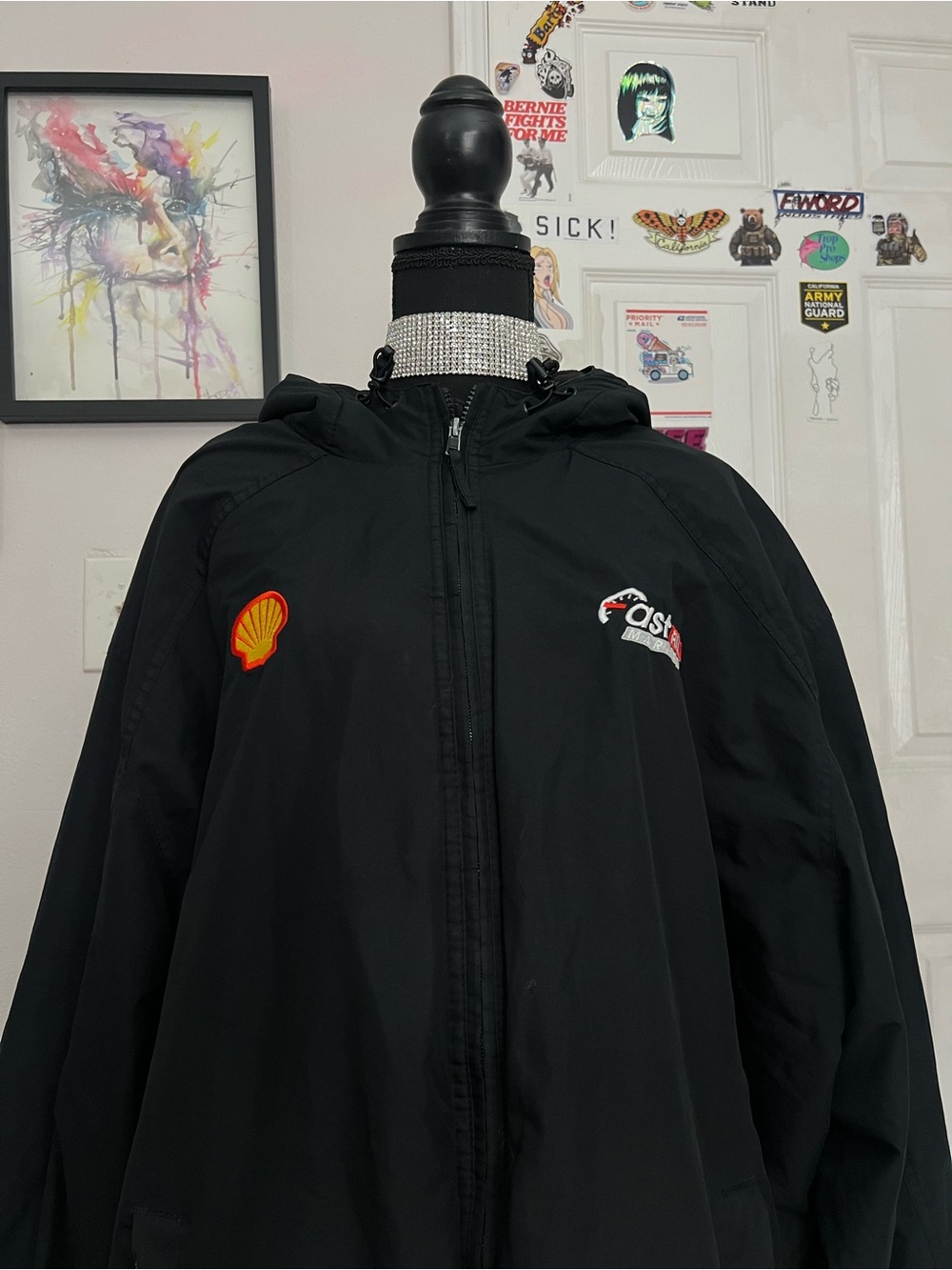 Port Authority Black Zip-Up Sweater Jacket with Red & Yellow Patches